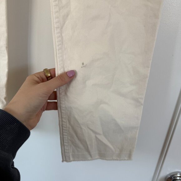 NWT Nili Lotan Jenna Cropped Twill Pants In Eggshell Raw Edge High Rise Sz 8 - Picture 5 of 7